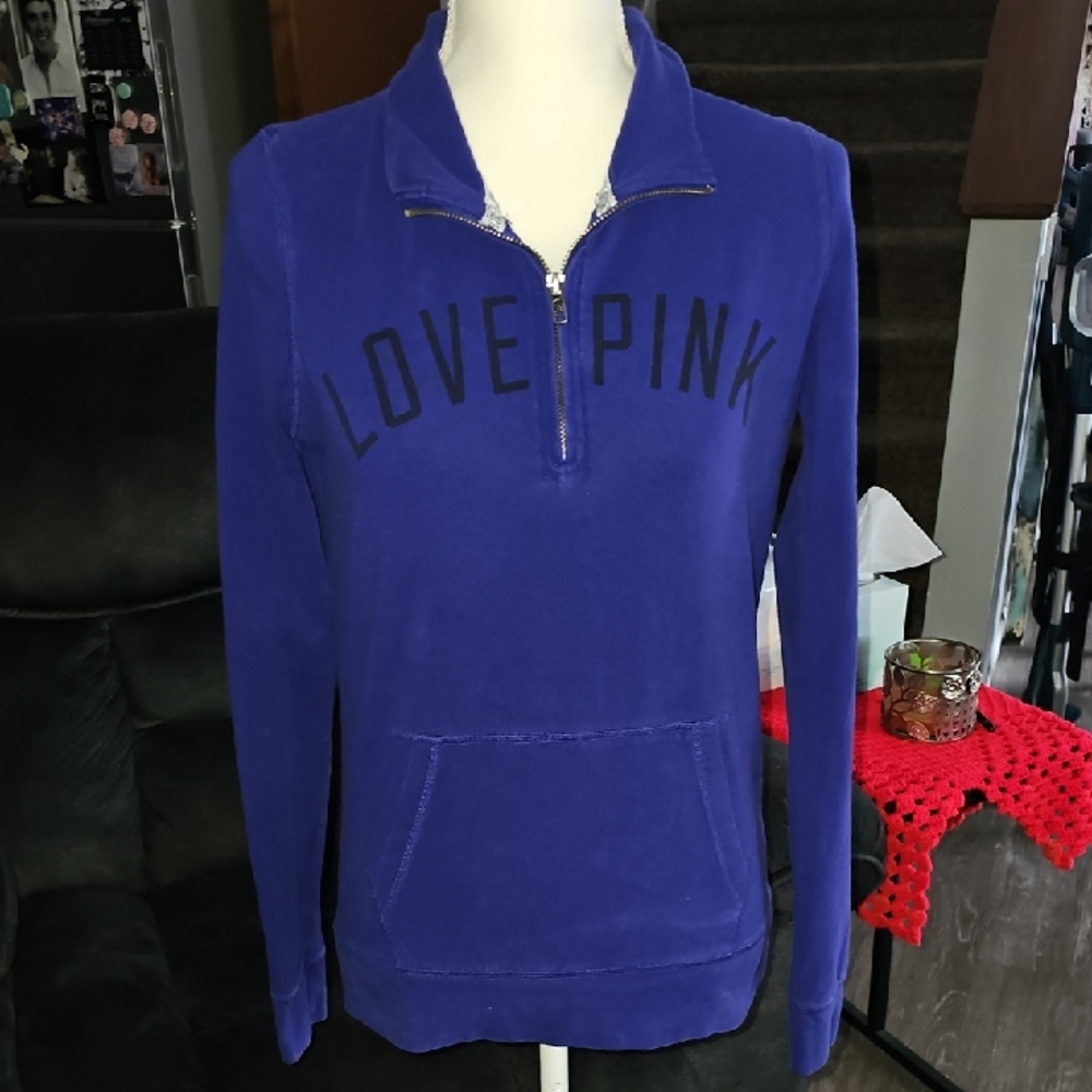 Victoria's Secret PINK Purple & Black Quarter-Zip Pullover. Size Small.